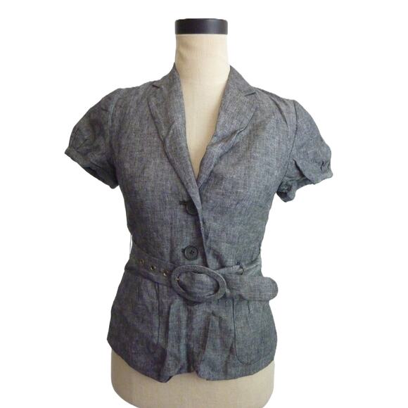 Banana Republic Blue Chambray Short Sleeve Blazer Jacket Petite 4P - Picture 1 of 6